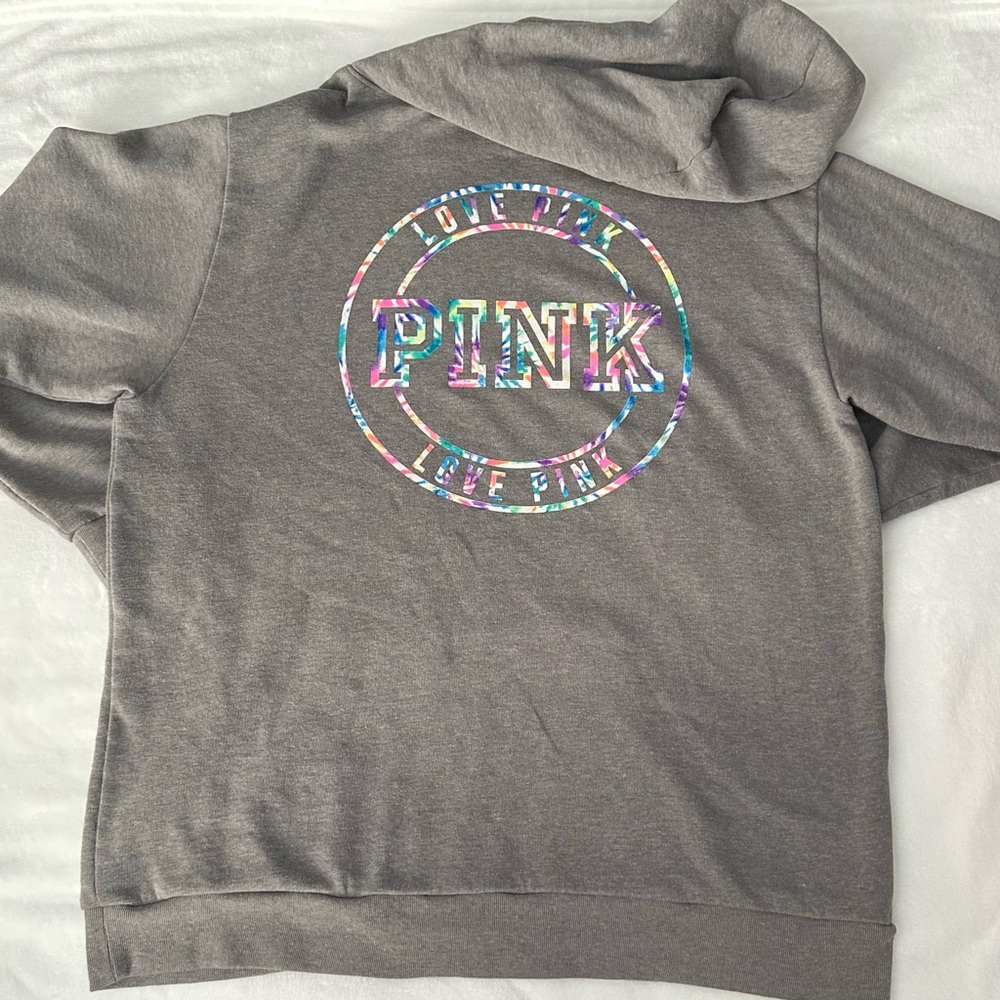 PINK by Victoria's Secret Heather Gray Sweatshirt Hoodie Rainbow Logo Size Large